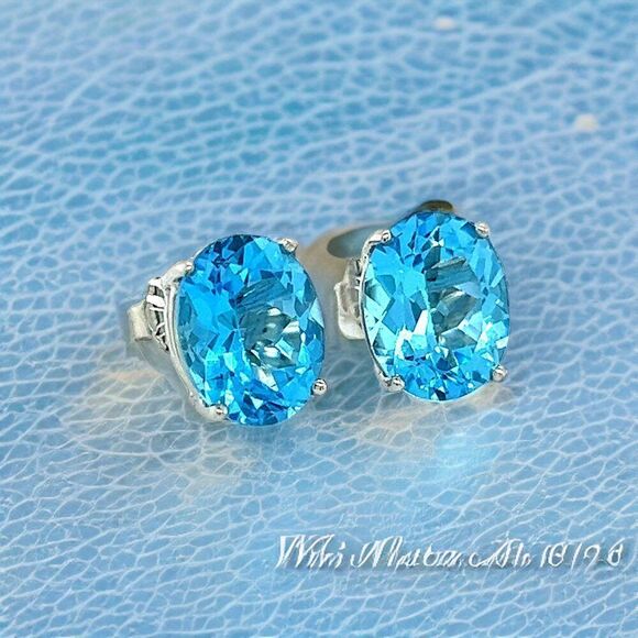Natural Blue Topaz Stud Earrings 14k White Gold 5.79 TW Certified $599 307906 - Picture 5 of 15
